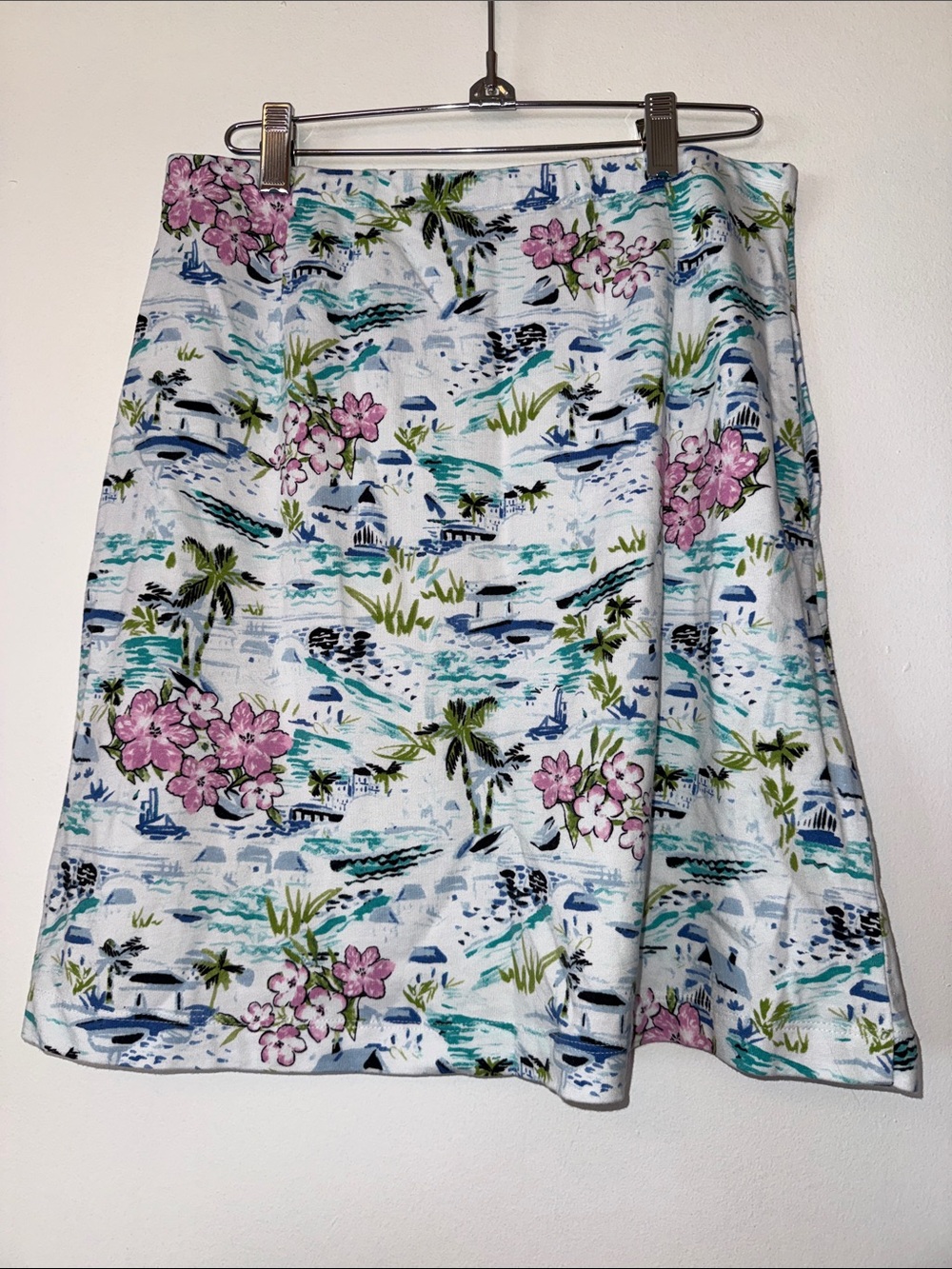 J. Jill White A-Line Skirt with Pink Floral & Blue-Green Coastal Print - Picture 4 of 5